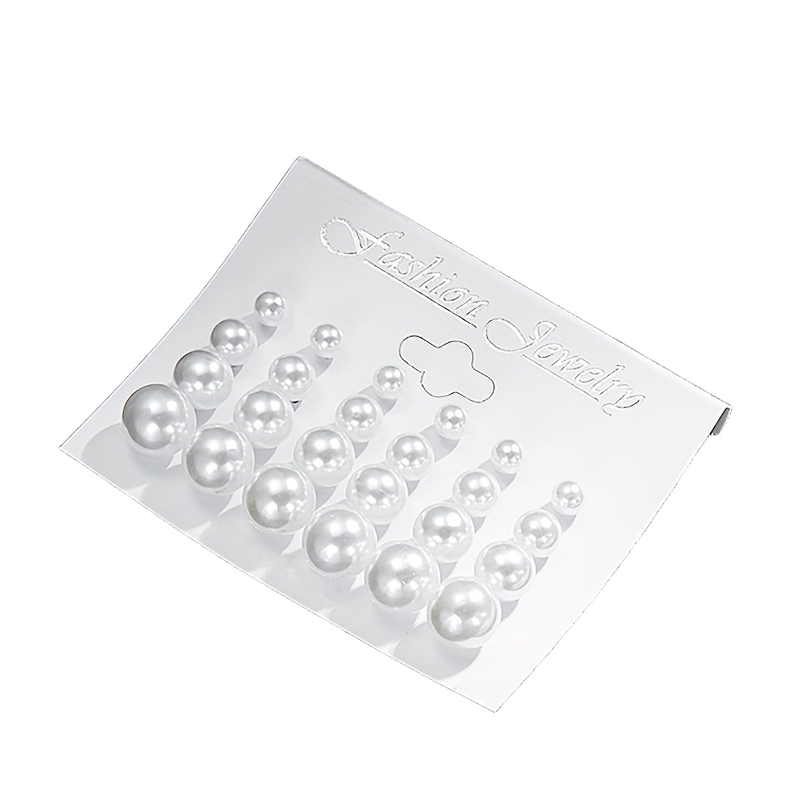 12 Pairs Composite Pearl Earrings, Hypoallergenic Mixed Sizes Simulated Round Ball Pearls Earrings Stud, Lightweight Jewelry Set for Women White 5