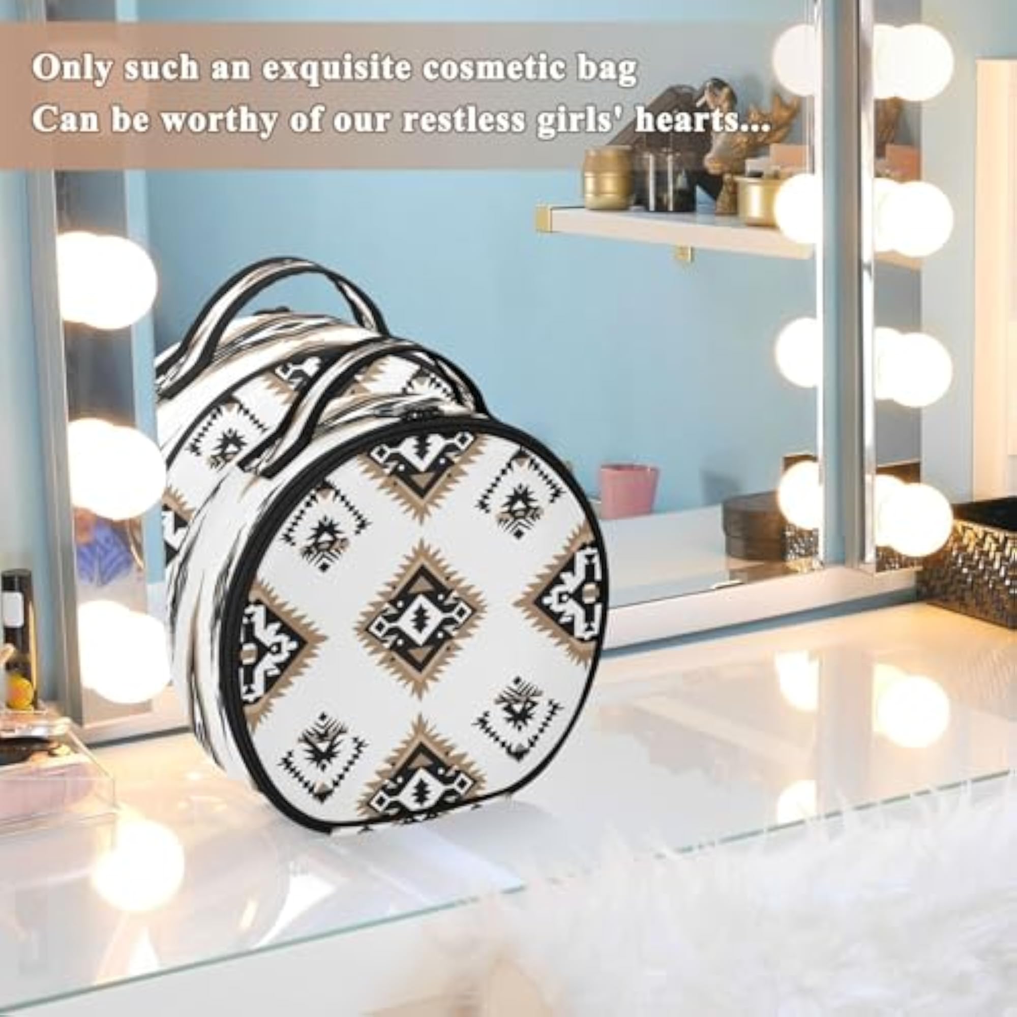 Portable Makeup Case with Adjustable Dividers, Tribal Pattern