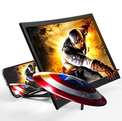 Screen Magnifier for Cell Phone Anti-Blue Light HD 12'' Curved Projector 3D Phone Screen Amplifier with Foldable Holder Stand Screen Enlarger Compatible with iPhone 11 Pro Max XS XR X 8 Samsung Galax