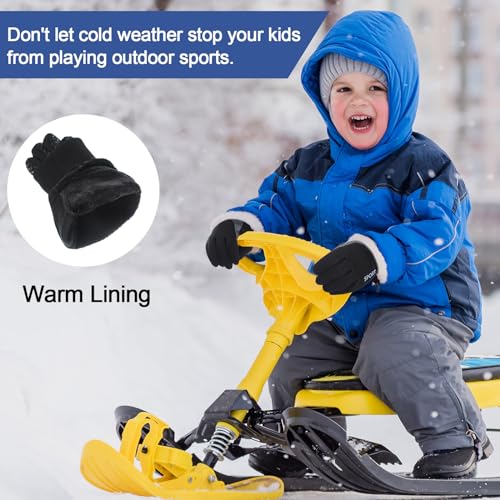 Image of Suhine 9 Pairs Kids Winter Gloves Warm Anti Slip Waterproof Gloves Cold Weather Touchscreen Gloves Warm Sport Mitten for Boys Girls 6-13 Years, Black