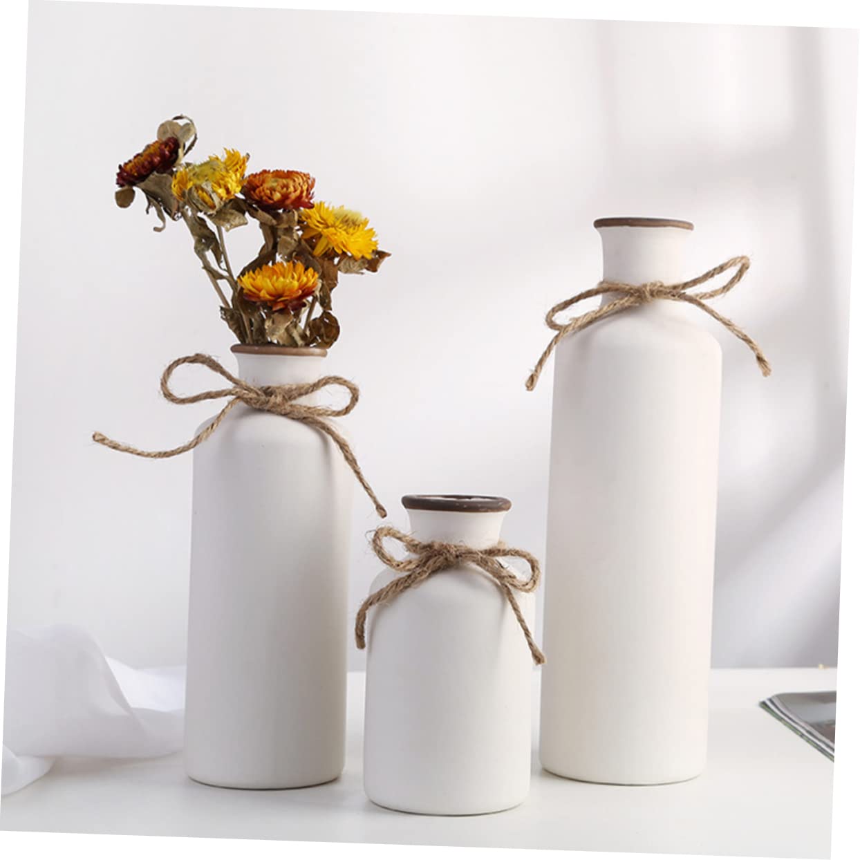 Set 3 Vasi in Ceramica per Fiori, Decorazione Semplice ed Elegante per Interni, Vasi Moderni per Arredamento Casa e Regalo