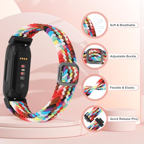 WolliLe Braided Watch Bands Compatible with Fitbit Inspire 3/2/HR/Ace 3/2, Soft Adjustable Nylon Loop Elastic Strap Sport Replacement Wristbands for Women Men by WolliLe - Used condition - Image 3
