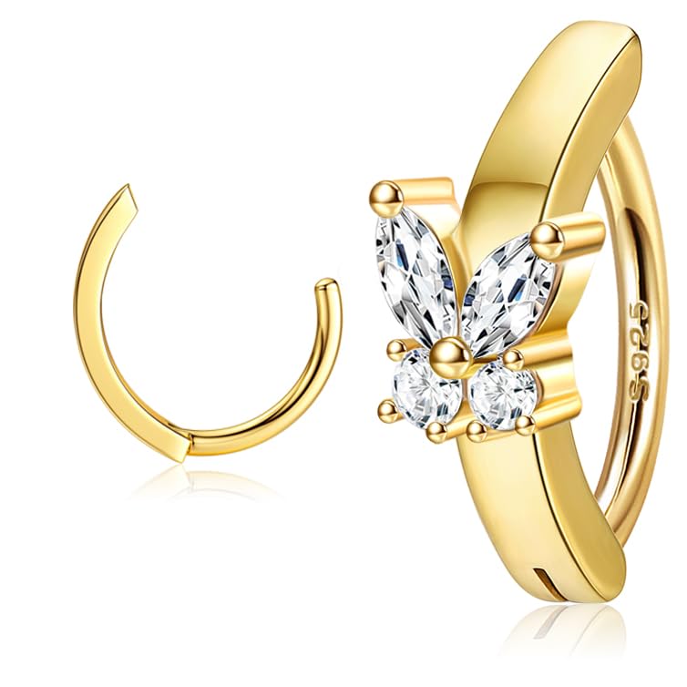 ORAZIO14G Anillos Para el Ombligo Clicker Para Mujer Plata de ley 925 Piercing Ombligo Plata/Oro Reverse Curved Ombligo Barbell Joyería Para el Cuerpo 10MM/12MM