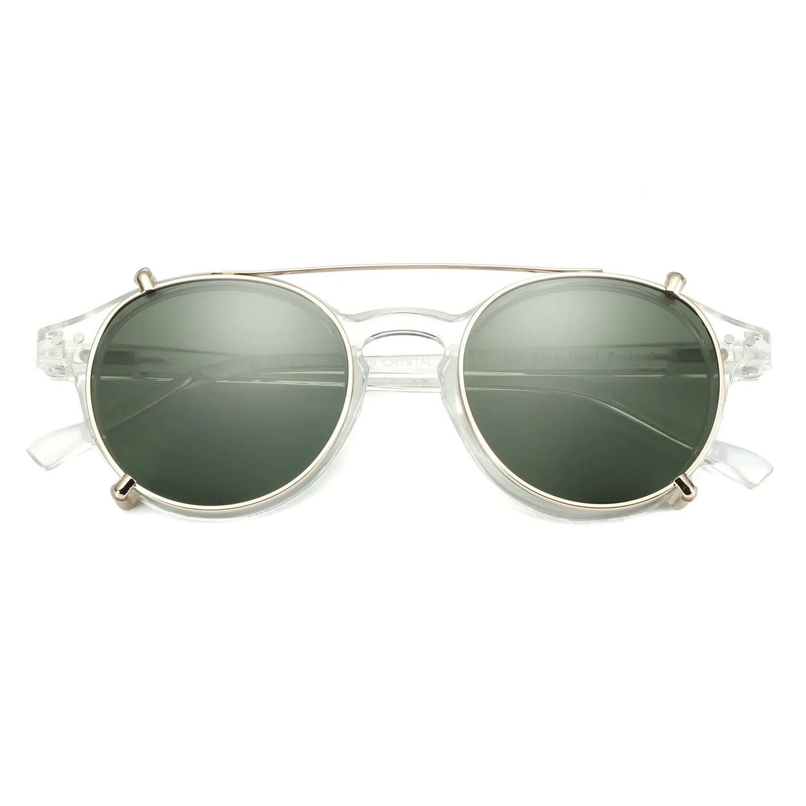 Occhiali da Sole con Clip Stile Steampunk per Uomo Donna Anti Luce Blu + Computer Moda retrò Clip-02clip Cristallo-GD-zenottico