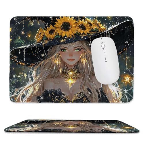 Alfombrilla Ratón Mujer girasol Alfombrilla Escritorio 400 x 300 mm Mejora la Precisión y la Velocidad con Base de Goma Antideslizante y Bordes Cosidos Duradera y Cómoda para Oficina, Estudio j-847