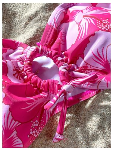 Girl's 3 Piece Summer Swimsuit Floral Print Ruched Triangle Halter Cut Out Beach Bathing Suits3