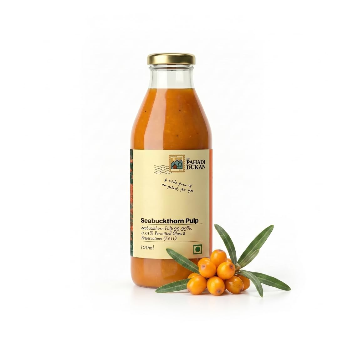 My Pahadi Dukan 100ml Himalayan Sea Buckthorn Berry Pulp, Natural Source of Vitamin C, Omega 3 6 7 9, Antioxidants For Immunity, Skin Glow & Gut Health, Herbal Juice Seabuckthorn Supplement, Tested