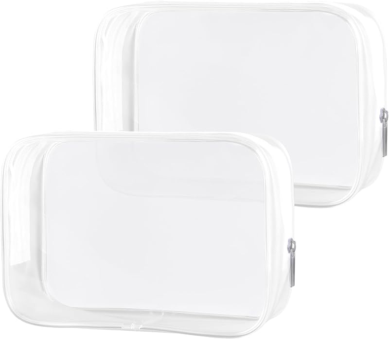 PLULON Necessaire transparente para viagem com zíper, PVC, Pacote com 2