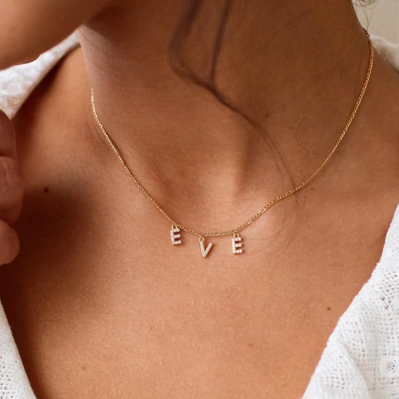ProJewelry Gift for Christmas, Personalized Initial Necklaces for Women,Custom Name Necklace with Shiny Zircon,Dainty A-Z Pendant Letter Charm Necklace,Trendy Gold Jewelry Gift2