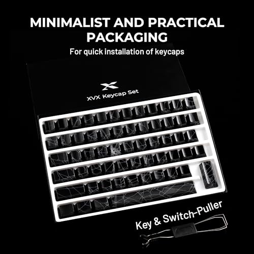 Image of HITIME x XVX Spider Web Keycaps 60 75 100 Percent - Shine Through Keycaps w /IMD Tech, for Mechanical Keyboards, Full 118 Key Set, OEM Profile, Lines Backlit, Side Printed - Black