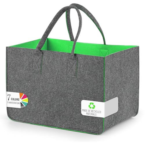 Sinand 30L Einkaufskorb, Einkaufstasche mit Henkel, Robust/Gut Verarbeitet/Faltbar Die Filztasche Storage für Outdoor Trips, Picknick, Einkaufen Außen (Grau - Hellgrün)