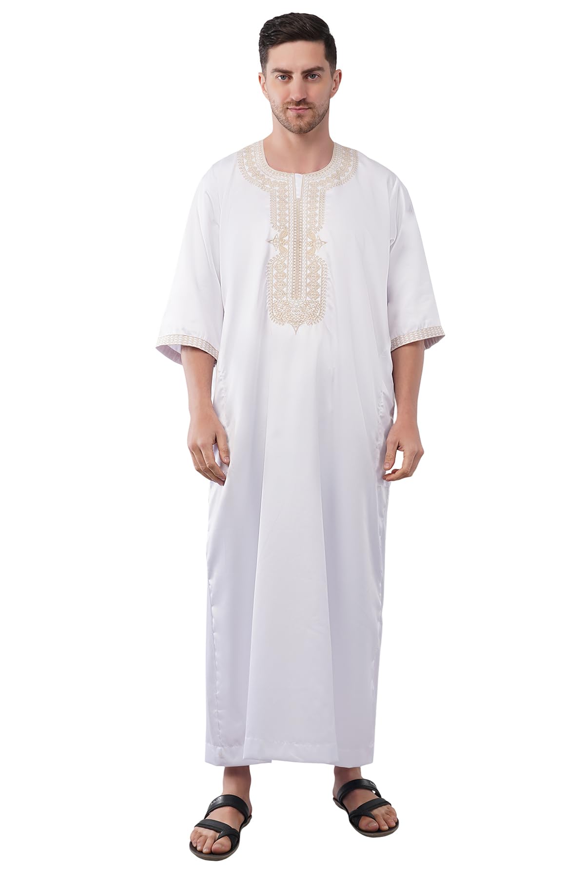 malik's kurta king Moroccan Thobe for Men Taiwan Polyester Fabric Islamic Jubba Multi Colour (IN, Alpha, 3XL, White)-picture-22