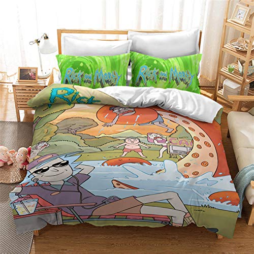 DDONVG Rick und Morty - Juego de sábanas (135 x 200 cm, microfibra, funda nórdica de 2 unidades...