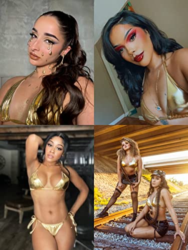 Conjunto de 2 peças de biquíni metálico de cintura alta com laço lateral e calcinha triangular, Dour