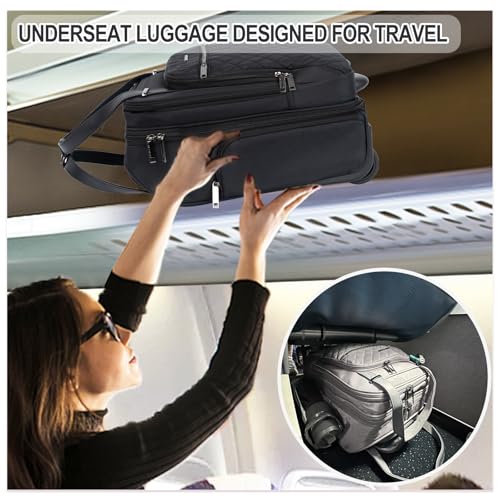 EMPSIGN Underseat Carry On Wheeled - 16" Carry on Bag with Wheels Multi-Functional Lightweight Rolling Bag Overnight Weekender Small Suitcase for Women Men Travel Business, Black image 8