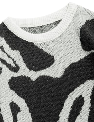 ZAFUL Mens Y2K Aesthetic Flame Graphic Casual Sweater Loose Knit Jumper Pullover Long Sleeve Crewneck Sweaters Black L2