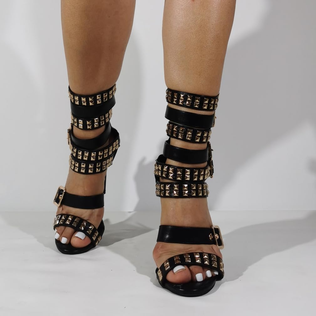 Talons Hauts pour Femme | Sandales Stiletto Noires esthétiques Y2K, Chaussures de Festival de Musique rétro Gothique et de scène de Concert, Tailles étendues