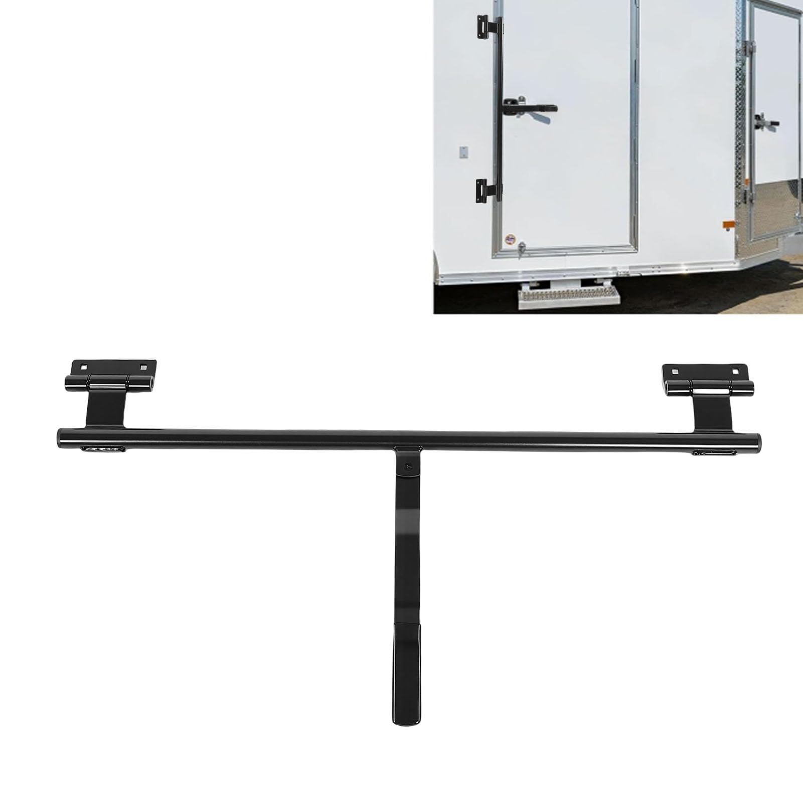 Akozon Kit de Bloqueo Barra Leva, Leva con Bisagras para Puerta Abatible Remolque Metal Resistente Acero 36 Pulgadas Transportador RV