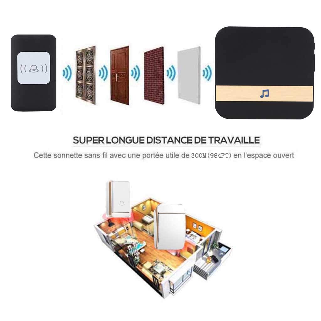 Kit de timbre digital inalámbrico resistente al agua 300 m 52 tonos 4 niveles volumen paquete 7 multicolor(Gold)