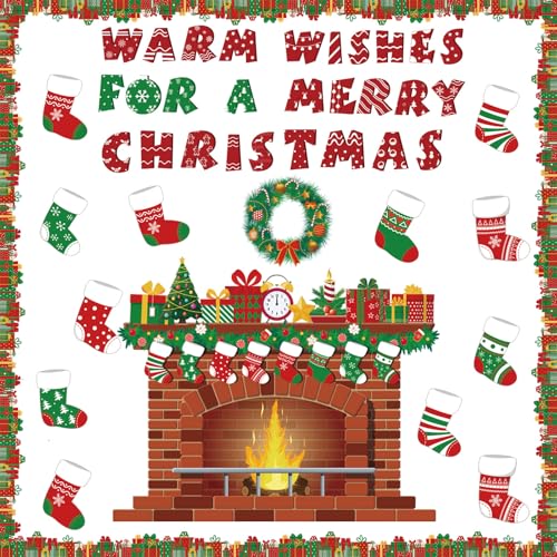 Image of Christmas Bulletin Board Decorations Christmas Classroom Decorations Set Warm Wishes Fireplace Bulletin Boards Xmas Stocking Cutouts for Winter Holiday School Office Wall Decor