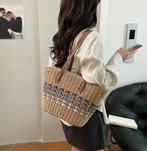 Bolso de playa de paja para mujer gran capacidad miniatura 2