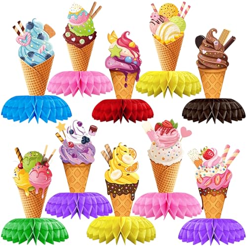 Centros de helado, 10 unidades de bolas de panal de helado, decoración de mesa, helado de crema, helado temático, accesorios para fiestas, decoraciones para helados, fiestas temáticas, cumpleaños