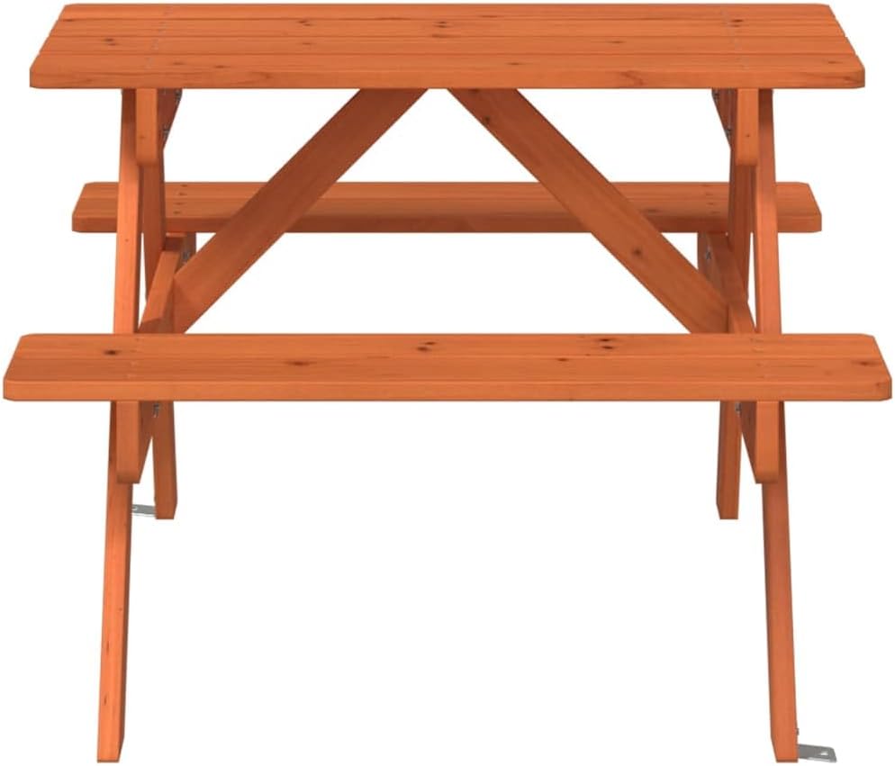 Kids Picnic Table for 4 Children, Solid Fir Wood Outdoor Dining Set with Umbrella Hole, Garden Patio Deck Furniture for Ages 3+