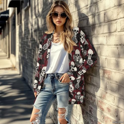 Image of Forchrinse Red Ladybug Cardigan for Women Causal Long Sleeve Open Front Cardigans Sweater Fashion 2024 Fall Coat with Pockets