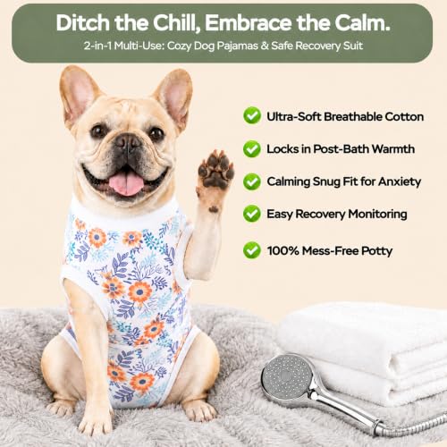Image of PetWarm Dog Spay Recovery Suit, Onesies for Dogs, Surgery Suit for Dogs Female After Spayed, Dog Cone Alternative After Surgery, Flower Pattern, Orange, XS