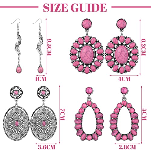 Bonuci 4 Pairs Western Earrings Boho Turquoise Oval Drop Dangle Earrings for Women Vintage Bohemian Drop Dangle Jewelry Aesthetic Statement Western Country Jewelry3