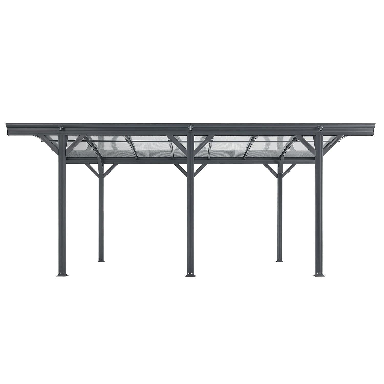 Juskys Carport mit Bogendach 5x3 m - Überdachung aus Aluminium mit Doppelstegplatten - Unterstand für Autos - freistehende Montage - Dunkelgrau