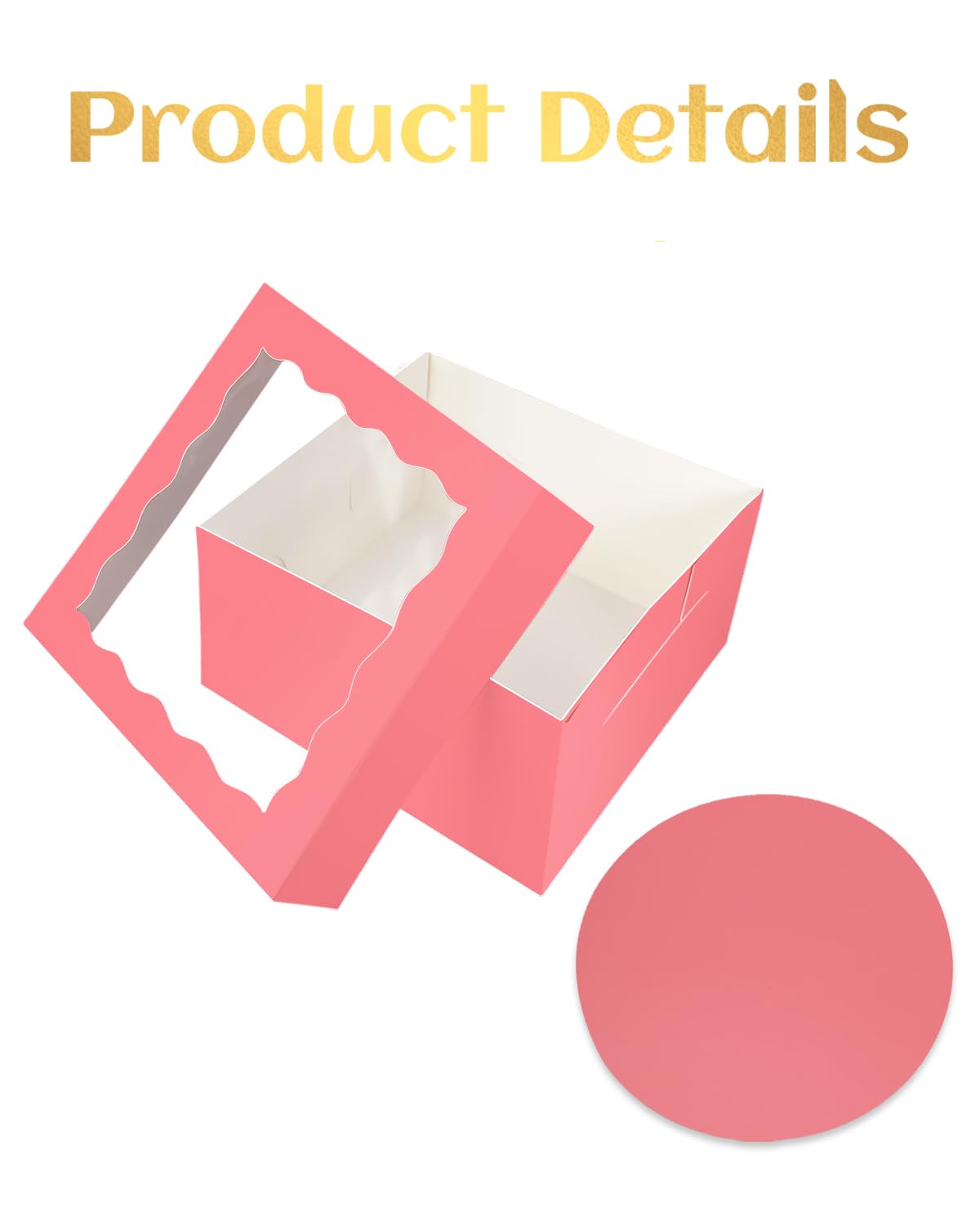 Gcardist 12x12x6 Inch Cake Box, 5 Sets Coral Orange Cake Box with Window & 5 Sets 12 Inch Coral Orange Cake Round Boards - Image 2