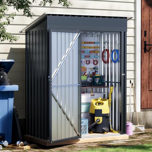 Image of 3x5 FT Outdoor Metal Storage Shed, Single Door, 1 Clear Window, Tool Shed for Garden, Patio, Backyard
