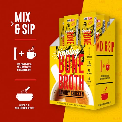 image for LonoLife Chicken Bone Broth Powder Mix | 10g Protein | Collagen-Rich, 