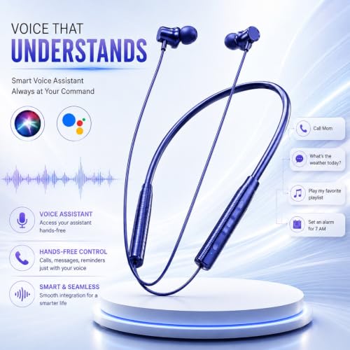 Image of Kratos N7 Bluetooth Neckband with 55H Playtime, Deep Bass, Stereo Sound, HD Calls, Magnetic Earbuds, Voice Assistant, Type-C Fast Charging, Rich Audio, Hollow Switch for Comfort & Style (Blue)