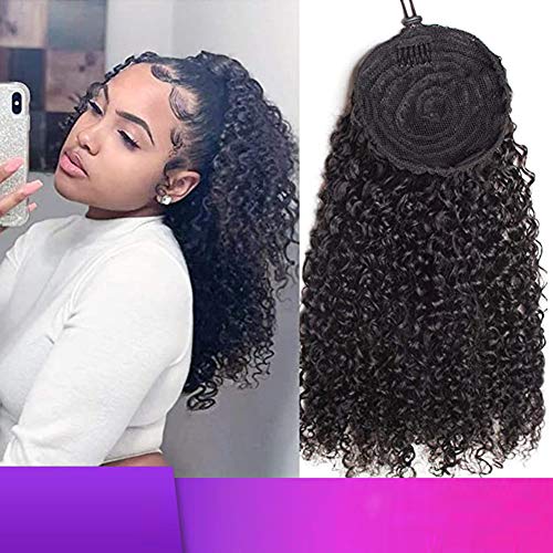 Akkya Curly Ponytail Extension for Black Women Drawstring Pony Tails Hai Extensions Natural Afro Kinky Ponytails (12inch, Black)