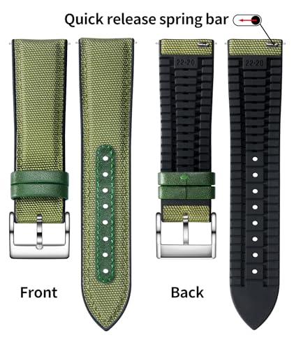 Image of BINLUN Nylon Silicone Watch Bands 18mm 19mm 20mm 21mm 22mm Quick Release Canvas Rubber Hybrid Watch Strap Replacement Watchband for Men Women 9 Colors Silver /Black Buckle