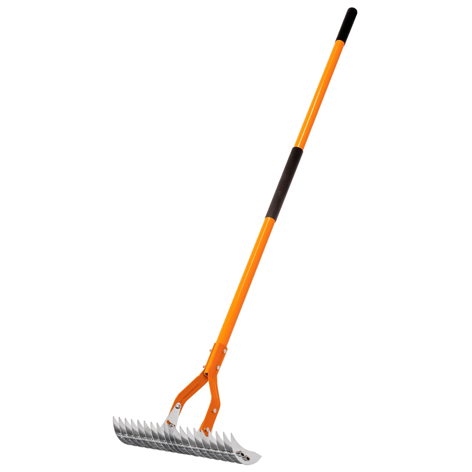 Thatch Rake for Lawns, Heavy Duty Thatch Rake with Fiberglass Handle, Metal Dethatcher Rake for Cleaning Dead Grass, 58 Inches