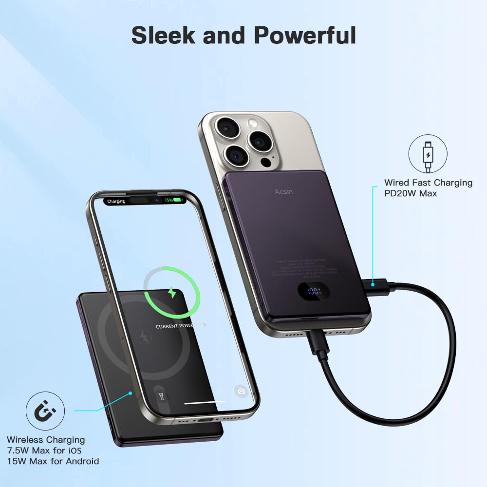 Amazon.com: Acsin Magnetic Portable Charger Ultra Slim