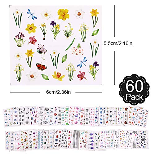 PHOGARY 60 Sheets Flower Nail Decals (Wasserrutsche Nagelaufkleber) für Frauen Mädchen Gel Nails Art Design - Flower… – Bild 3