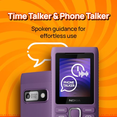 Image of Nokia 110 Power Keypad Phone |Dual SIM,Camera, Long Lasting Battery, Durable Design, Phone Talker, Wireless FM Radio, MP3 Player, MicroSD, 1-Year Replacement Guarantee | Purple