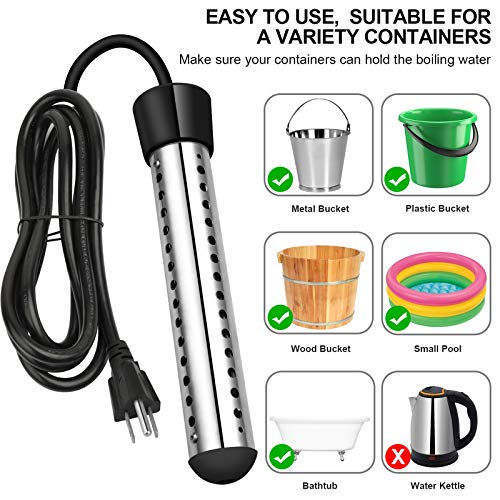 Immersion Heater, GESAIL 1500W Submersible Immersion Water Heater with Full 304 Stainless-steel Guard and Digital LCD Thermometer, Bucket Heater Heats 5 Gallons of Water in Mimutes - Black - Thumbnail 3