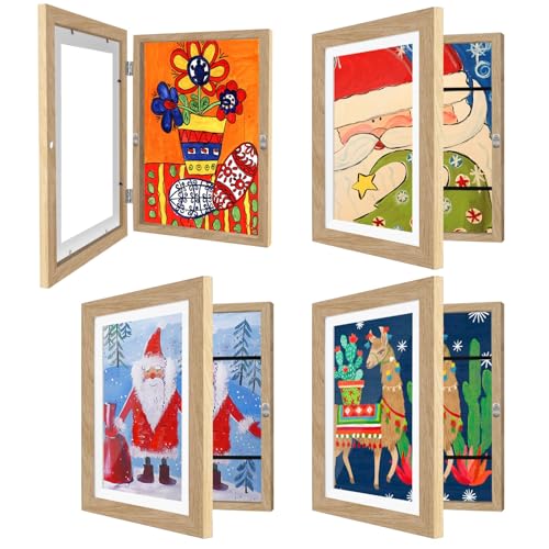 Image of HEPFLANZE 4 Pack Kids Artwork Frames Changeable 8.5 x 11 Inch hildren Art Projects Kids Art Frames Front Opening Picture Display Frame, Wood