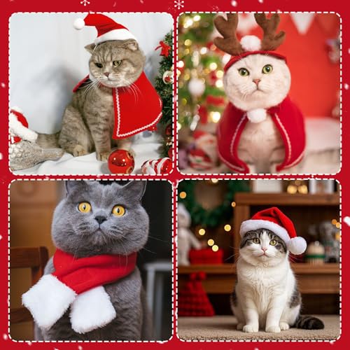 ZUSUZU Weihnachtskostüm Katzen Hunde,Weihnachten Haustier Kleidung,Weihnachten Kleidung Hundekleidung mit Schal, Rot Elch Geweih Katzenbekleidung Weihnachts Outfit Geschenk für Klein Hund Katze