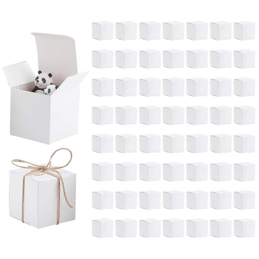 PH PandaHall 60pcs White Gift Boxes 6cm Mini Candy Paper Box Square Party Favor Boxes Gift Packaging Box with Lid for Treat Cookies Wedding Bridal Festivals Birthday Party Present