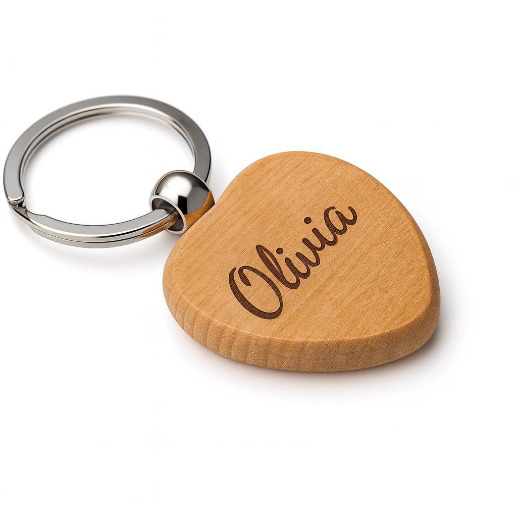 Laser-Engraved Keychain – Wooden or Leather Keyring in Heart, Circle, or Oval Shape – Unique Gift for Anniversaries, Birthdays, Christmas, Mother’s & Father’s Day, Corporate Gift (Wooden Heart)