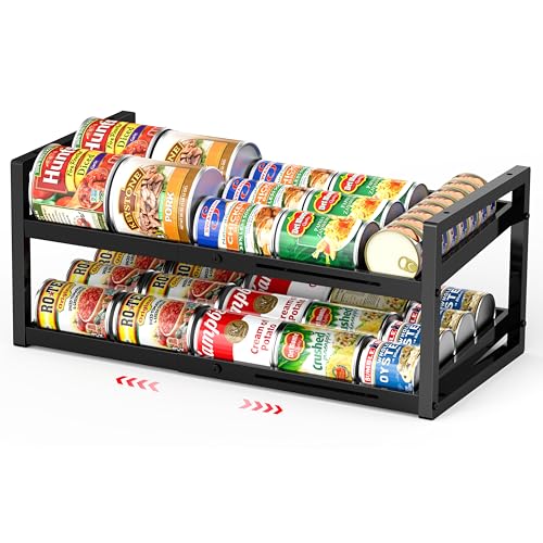 2-Tier Can Organizer for Pantry, Expandable Length Can Rack for Kitchen Shelf Organizer and Storage, Sturdy Metal Standing Can Holder for Canned Soup Soda Food Goods Storage, Stackable
