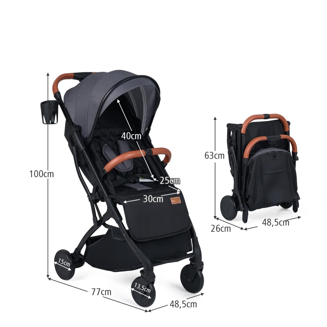 LIFEZEAL Passeggino Leggero per Bambini 0-3 Anni, Passeggino Pieghevole da Viaggio con Tettuccio, Poggiapiedi, Portabicchieri, Cestello Portaoggetti, Copertura Antipioggia, fino a 15kg (Grigio)