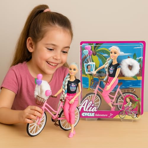 Image of Lyla Alia Cycle Adventure Doll - 30 cm Doll with Bicycle, Backpack & Balloons | Outdoor Playset for Girls Age 3+