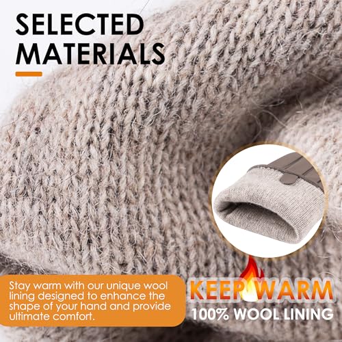 Womens Winter Leather Gloves Touchscreen Texting Warm Driving Lambskin Gloves (Beige, XXL) - Thumbnail 4